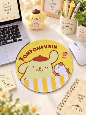 Pompompurin 9x9 Round Mouse Pad Yellow Kawaii Computer Desk Pad NWT